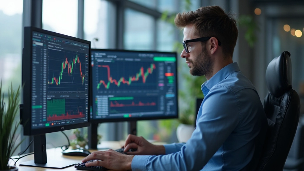 Аналитик изучает исторические данные цен на мониторе с несколькими открытыми графиками