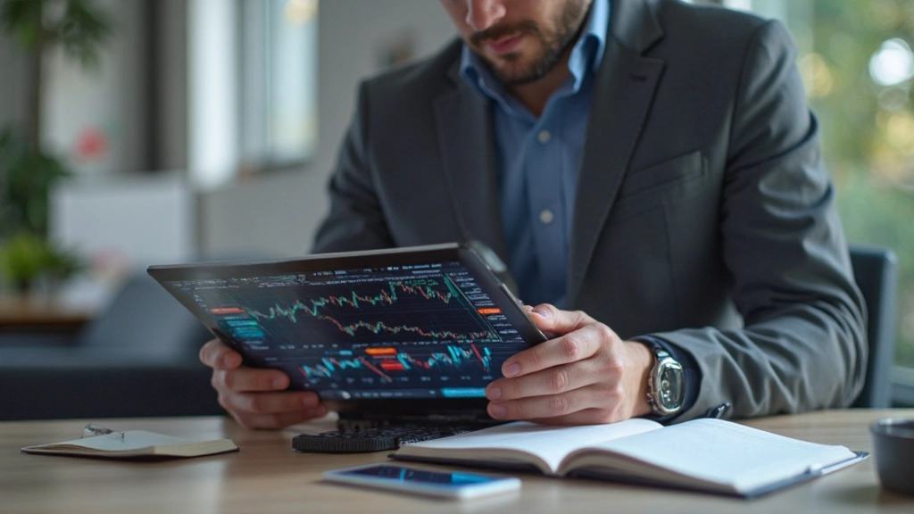 Планшет с графиком котировок акций и блокнот с записями торговых стратегий