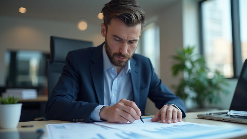 Финансовый аналитик рассматривает портфель с различными инвестиционными инструментами на столе