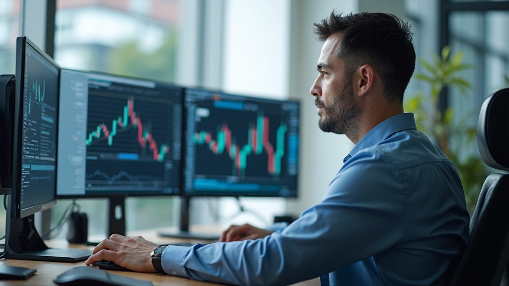 Профессиональный трейдер работает с терминалом анализа свечных паттернов