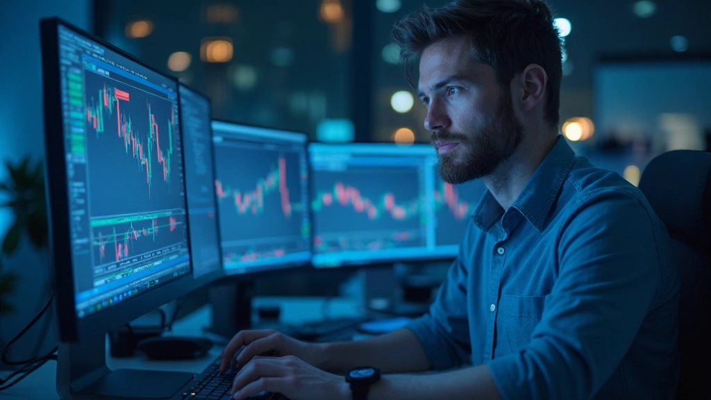 Монитор компьютера, отображающий торговую платформу с несколькими окнами графиков, индикаторов и экономического календаря