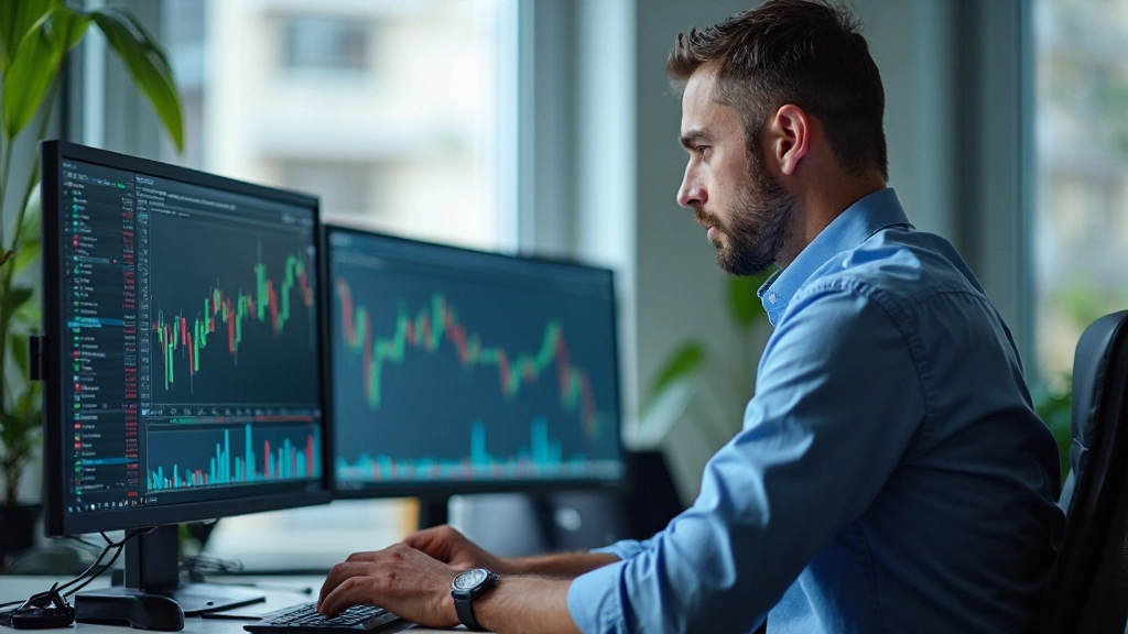 Профессиональная фотография рабочего стола трейдера с графиками и монитором