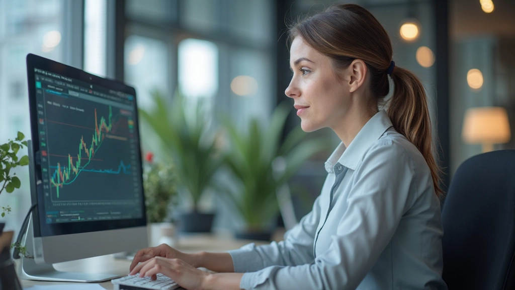 Профессиональный аналитик финансовых данных, работающий на компьютере с графиками